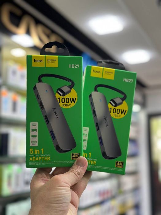 Type-C хаб Hoco HB27: 100w, HDTV, USB 3.0, 2×USB 2.0, PD зарядка HUB