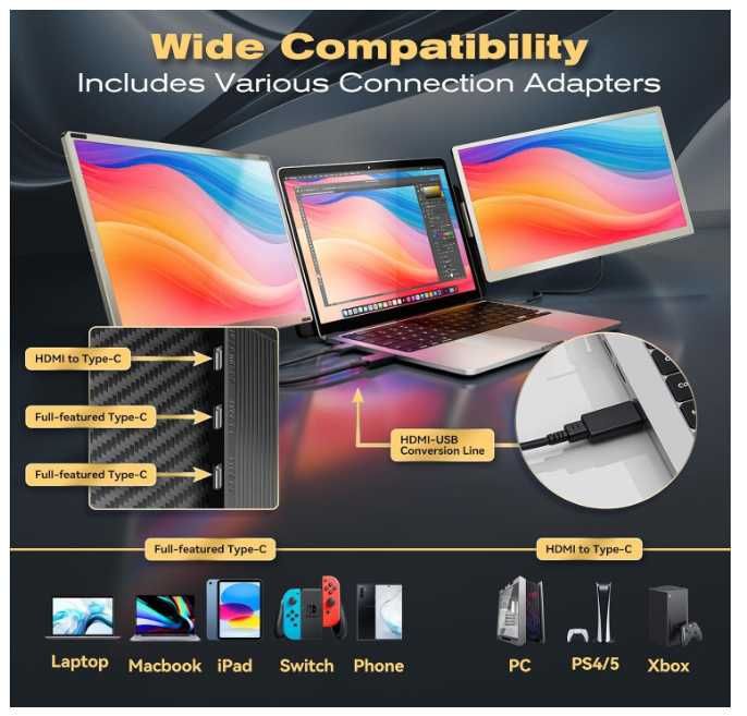 Extensie ecran laptop Teamgee S6 2x15,6" Mac Windows Domyfan Kefeya