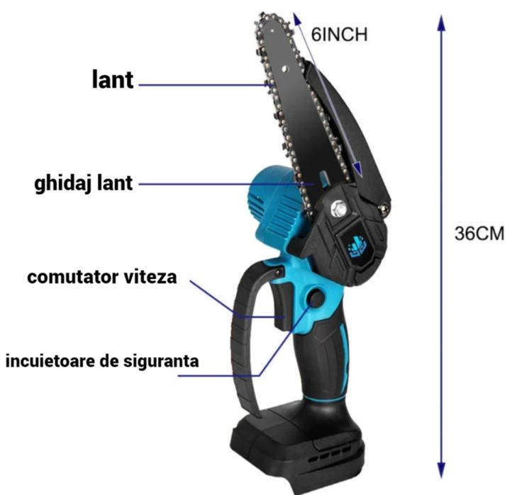 Drujba Fierăstrău portabil,fara fir cu 2 acumulatori 48V lama 15 cm 2