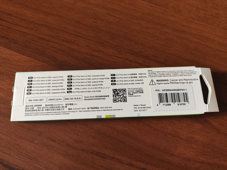 Диск SSD, Apacer - 256 Gb, M.2 Новые.