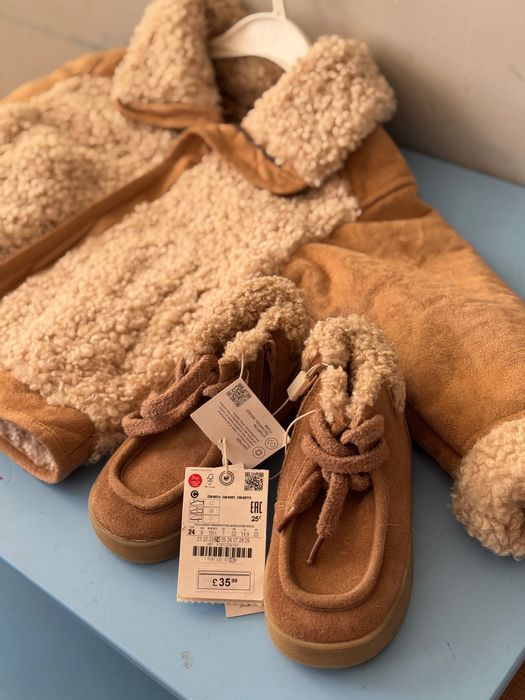 Детски бежови обувки боти кожа ZARA 24 размер