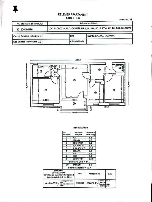 Vând apartament 3 camere, mobilat, vizavi de Hotel Select, 60 mp, aer condiţionat, maşină spălat vase, rufe, 2 debarale