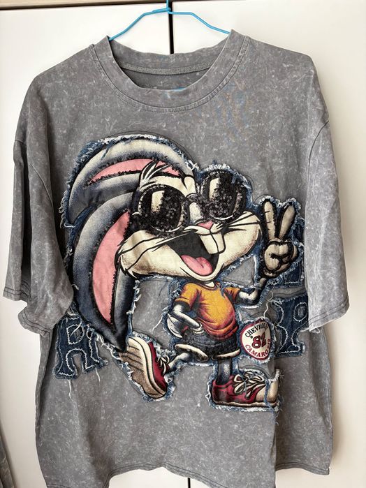 Тениска с деним декорация  заек