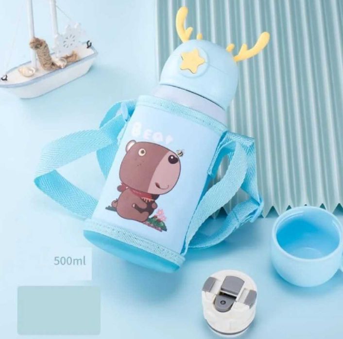 Детска бутилка за вода тип Термос 2 в 1 от неръждаема стомана