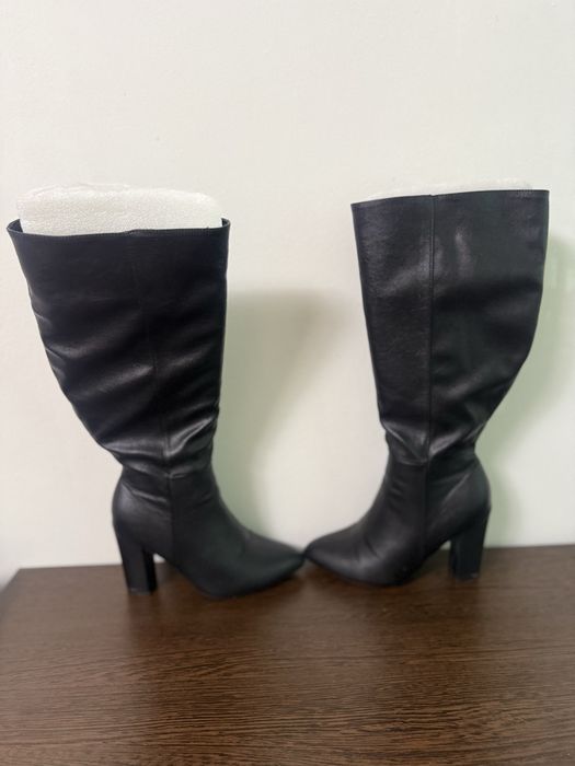 Cizme negre până la genunchi, toc 8 cm, mărimea 37