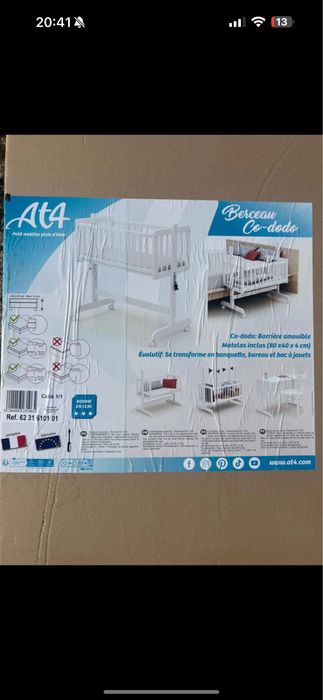 Pătuț co-sleeping AT4 Berceau Co-dodo– alb, cu saltea inclusă.