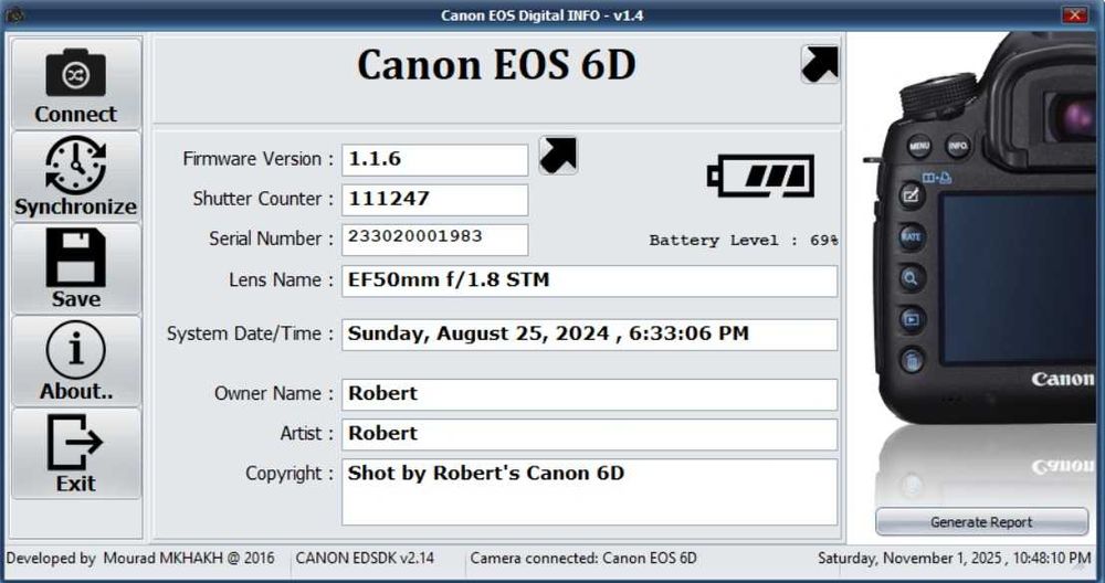 Canon 6D (full frame) + 50mm f/1.8 STM + accesorii