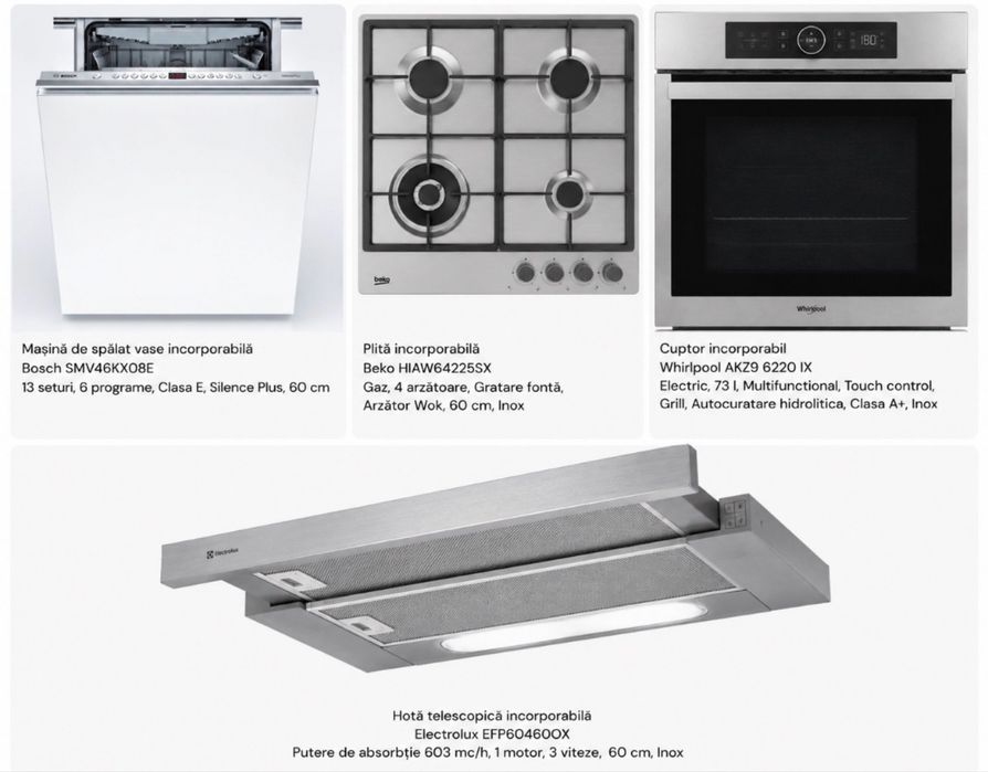 Bucătărie completă + electrocasnice Bosch/Beko/Whirlpool – 5.300 lei