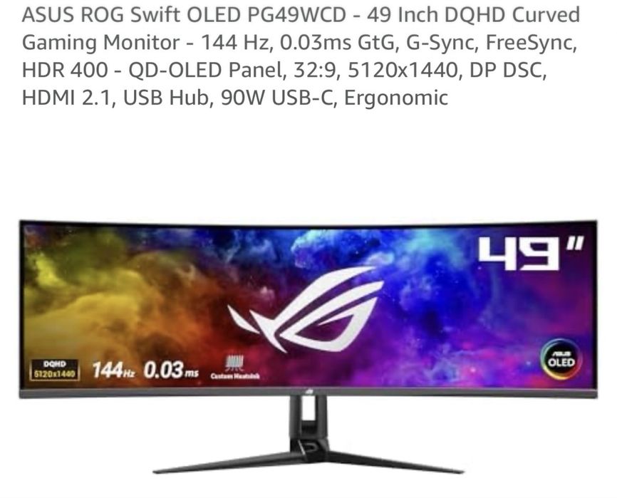 Monitor Asus Rog Swift Oled 144hz 49 inch
