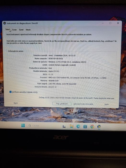 Vand Laptop Acer Aspire E5-551