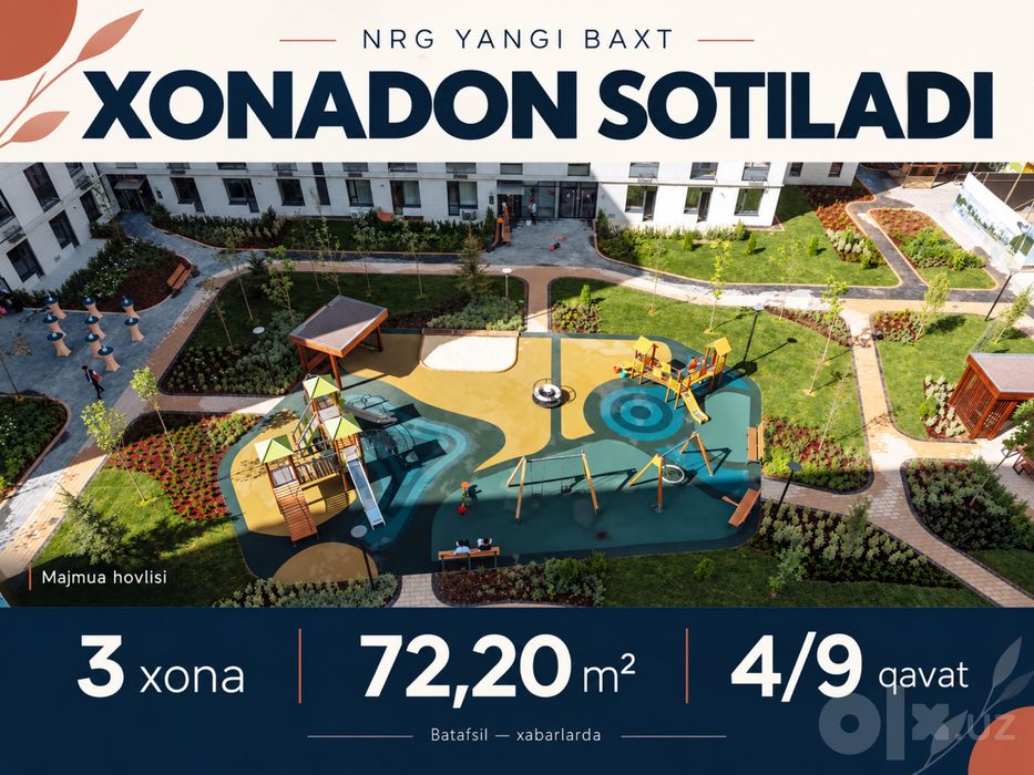 3-комнатная квартира 72,2 м² в ЖК NRG Yangi Baxt — 4/9 этаж