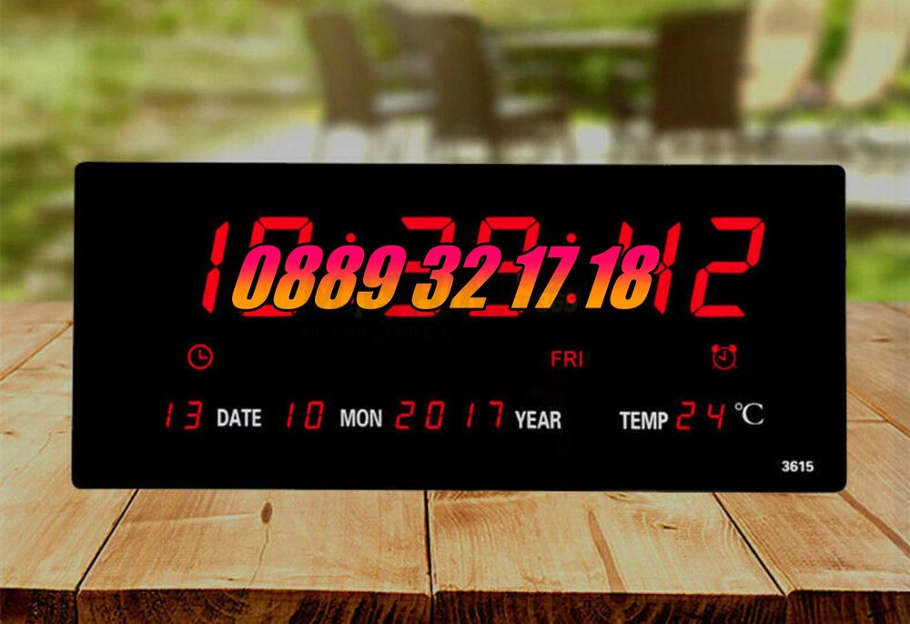 LED стенен електронен часовник с календар и термометър, 36 см