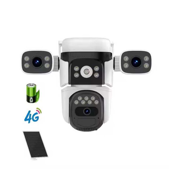 Camera Supraveghere cu SIM 4G, 3 Lentile, Solara, baterie de 8000mAh