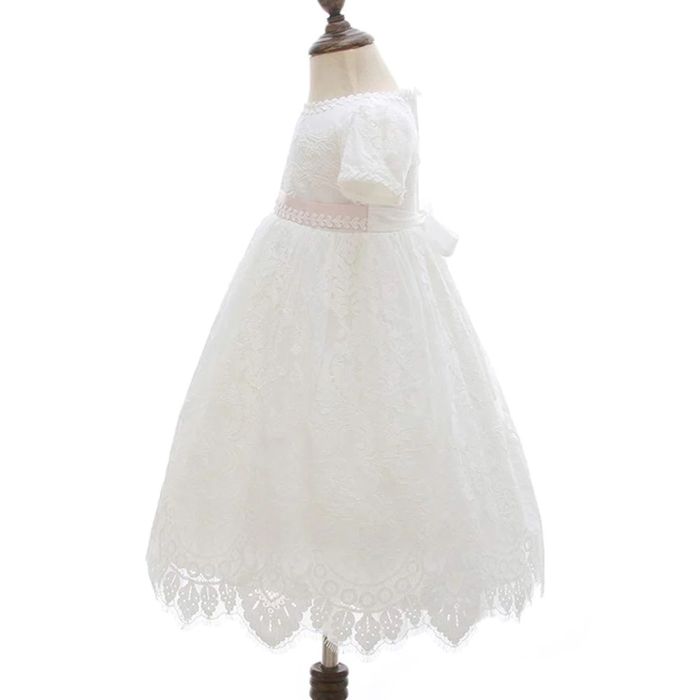 Бяла, детска рокля за официален повод, кръщене или сватба