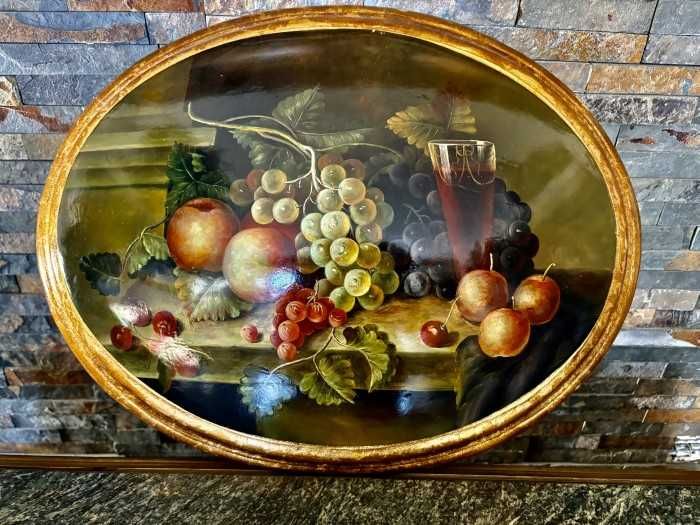 Superba pictura-Natura statica-forma bombata-rama lemn aurita-Franta