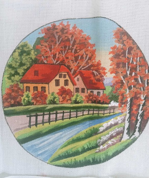 Set 5 buc pânză imprimată pt goblen (România 1982)