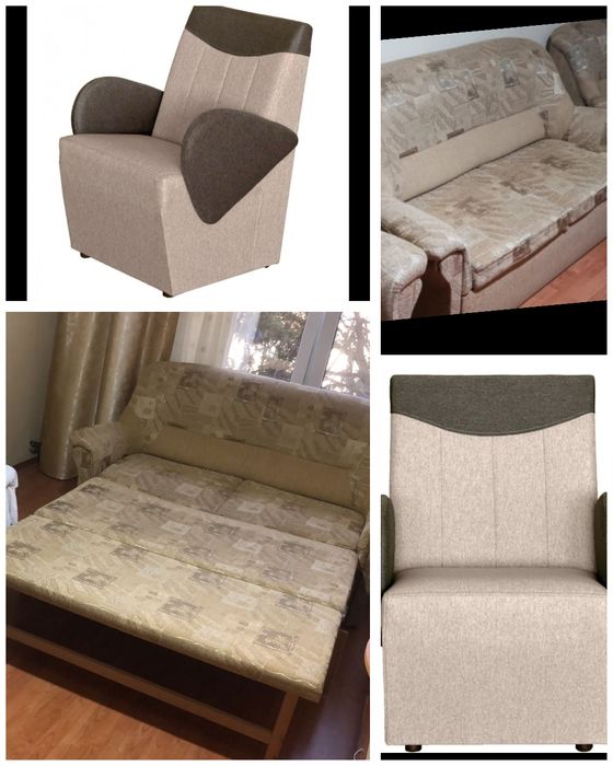 Canapea cu 2 locuri,extensibilă și 2 fotolii fixe