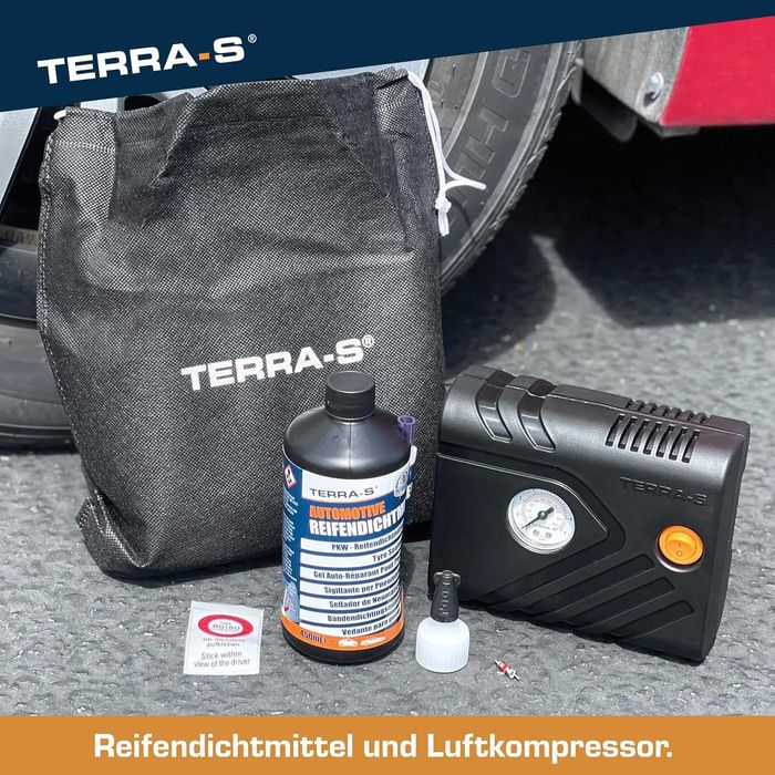 Комплект за ремонт на автомобилни гуми Terra-S с компресор