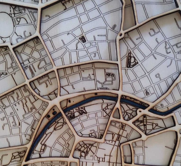 Harta Orasului 3D 39x39 multistrat, placaj lemn, cadou handmade