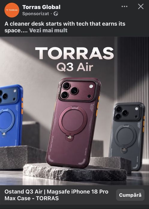 NOU LA CUTIE Husa pentru iPhone 18 Pro / iPhone 17 Pro Torras Ostand Q3 Air Series