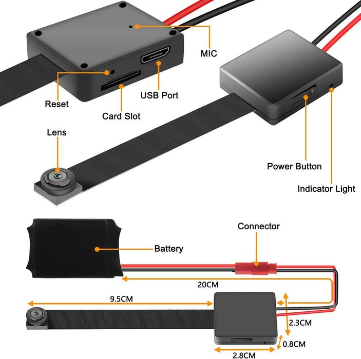 Мини камера с лентов обектив,външна батерия,за дискретен монтаж!