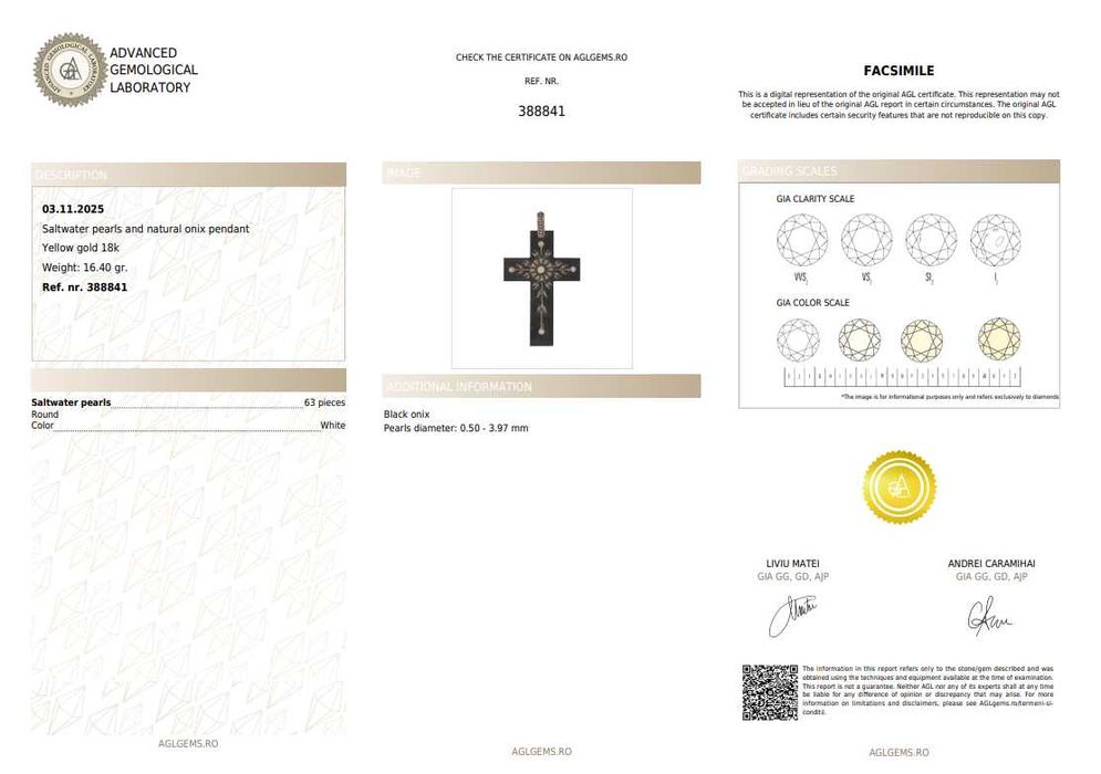 Pandantiv cruce din onix, decorat cu perle, sfârșitul sec. XIX