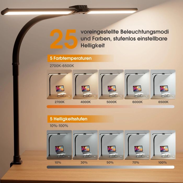 Димируема двойна настолна лампа – Черна 75 см