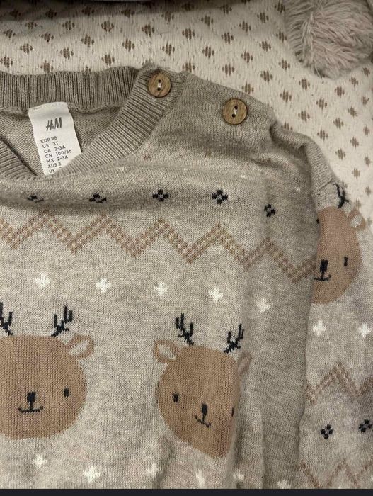 Детски плетени комплекти пуловер и панталон Н&М 98 см зелен и бежов