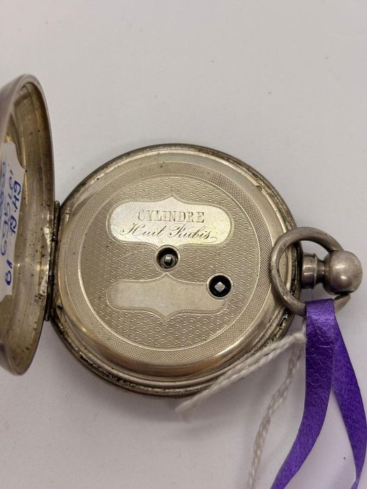 Ceas de buzunar din argint Cylindre Huit Rubis cu 2 cheite -A-