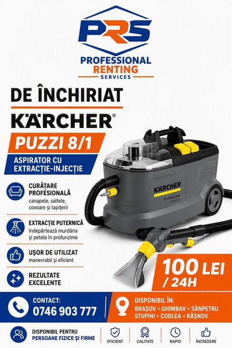Închiriez aspirator profesional Karcher cu injecție-extracție 100lei/24h