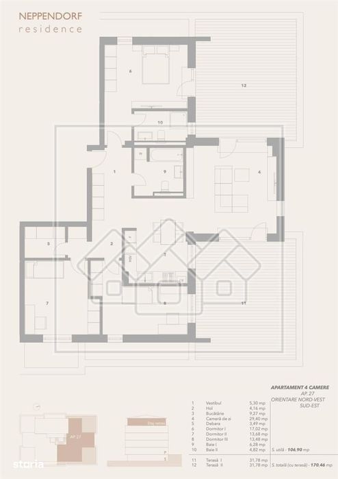 Penthouse superb de 107 mp utili, 2 terase mari, in Turnisor