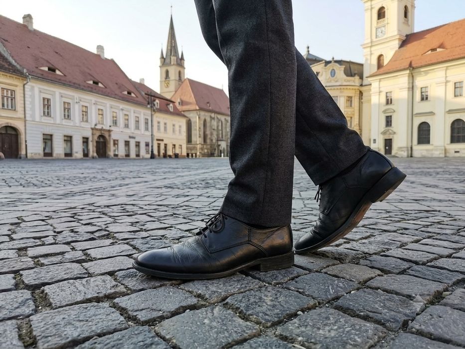 Pantofi eleganți bărbați din piele naturală neagră, mărimea 42
