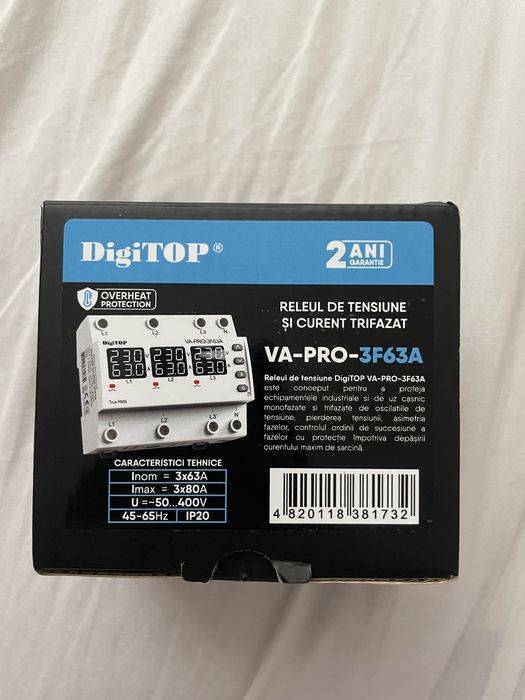 Releu de tensiune și curent trifazat Digitop VA-  PRO-3F63A - nou