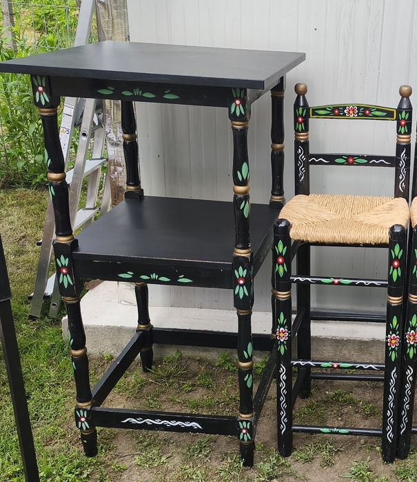 Set bar rustic: masă+ scaun lemn pictate manual