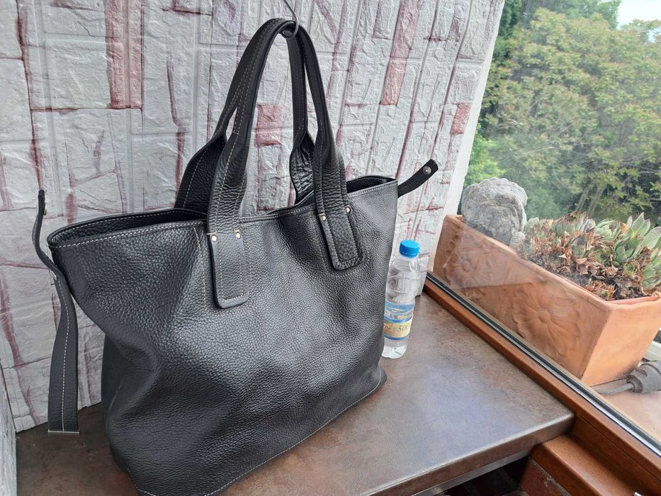 дамска чанта,TT.BAGATT голяма черна торба-естествена кожа