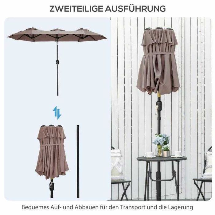 Outsunny Чадър Градински чадър Накланяща се ръчна манивела