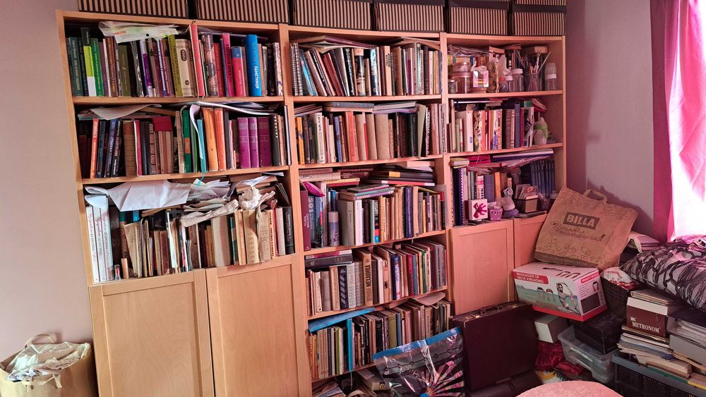 Спалня с нощни шкафчета, гардероб и библиотека