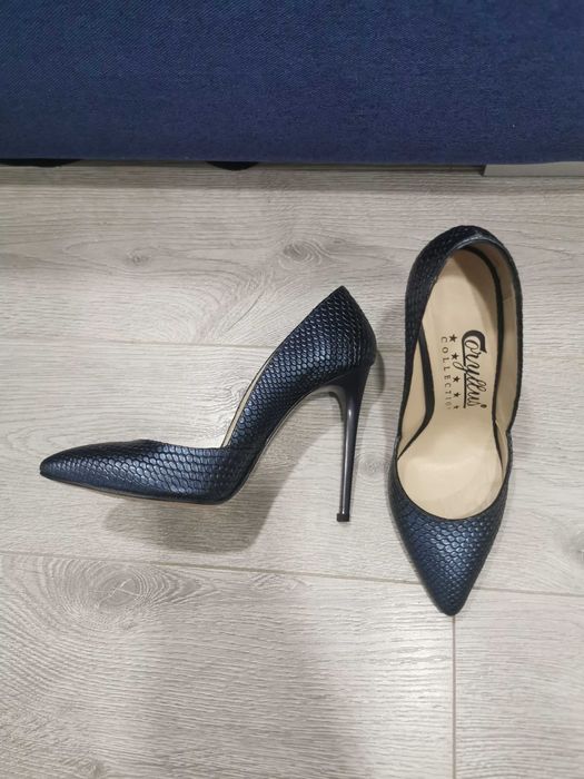 Pantofi stilleto albaștri piele marimea 35