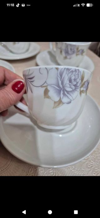 Set cesti cafea elegante, portelan, cu farfurioare NOI stil franțuzesc
