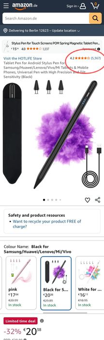 Универсална писалка за телефони и таблети, активен стилус HOTLIFE