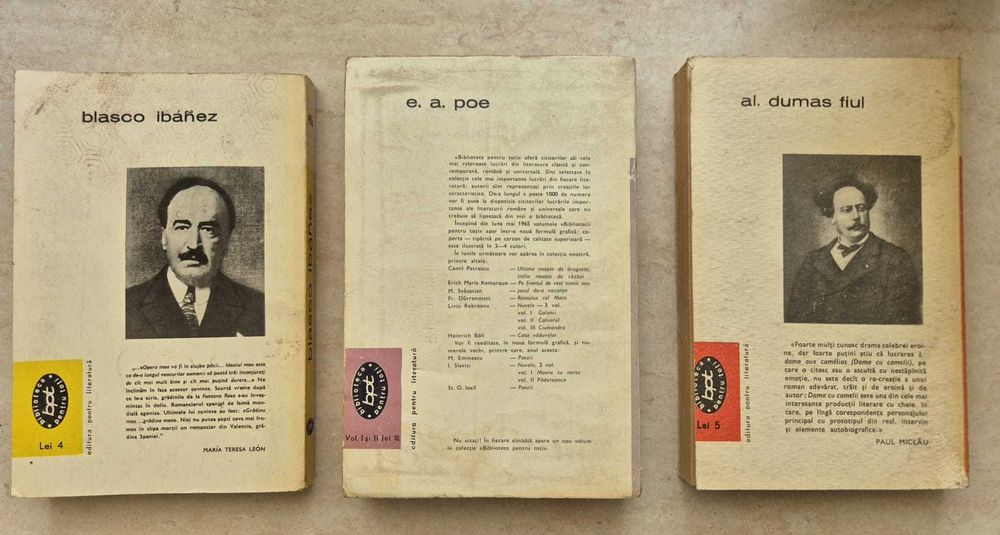 Pachet 3 cărți de colecție BPT –Edgar Allan Poe, Dumas fiul, Blasco Ibáñez