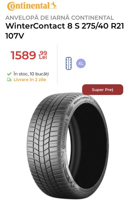 Vând set 4 buc Continental, 8 mm 245/40 R 21 Dot 2022
