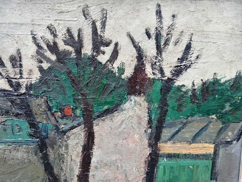 Tablou vechi - case la marginea satului - semnat in  AC ( Ciucurencu)