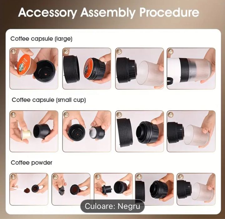 Espresor portabil mini Espressor Nespresso baterie +usb cu capsule