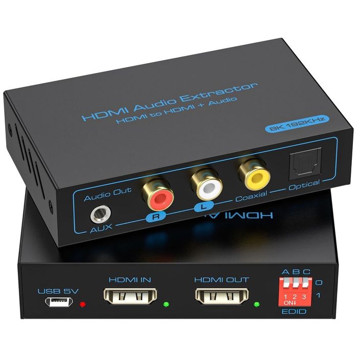 Extractor Audio HDMI 8K 60Hz / 4K 120Hz – Optical, Coaxial, AUX – PS5, Xbox, TV