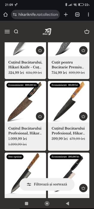 Chef knife (Gyuto) si Utility knife (pairing knife) frima Hikari