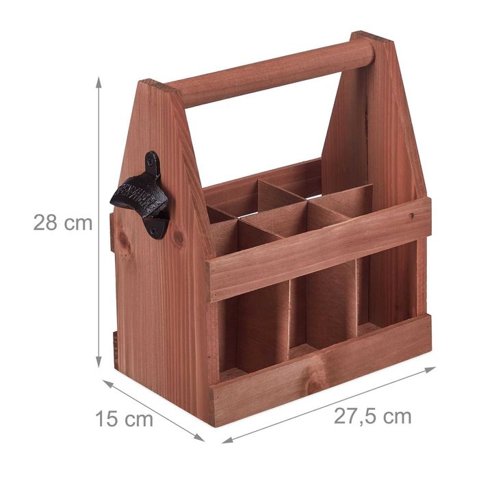 Suport din lemn de pin pentru 6 sticle de 0.33L cu deschizator lateral