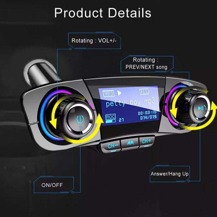 Modulator FM auto bluetooth LED
