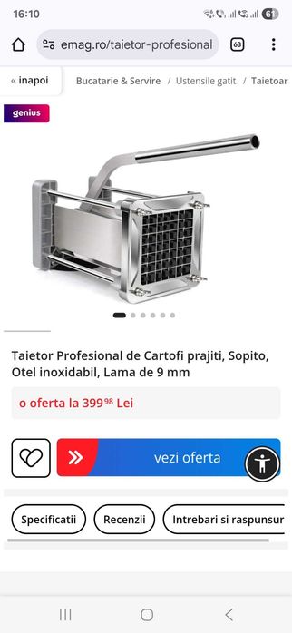 Taietor Profesional de Cartofi prajiti, Sopito,  Lama de 9 mm