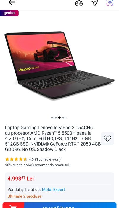 Laptop gaming Lenovo aidiaPad gaming 3 15arh6 rtx 2050 4 gb rayzan 56